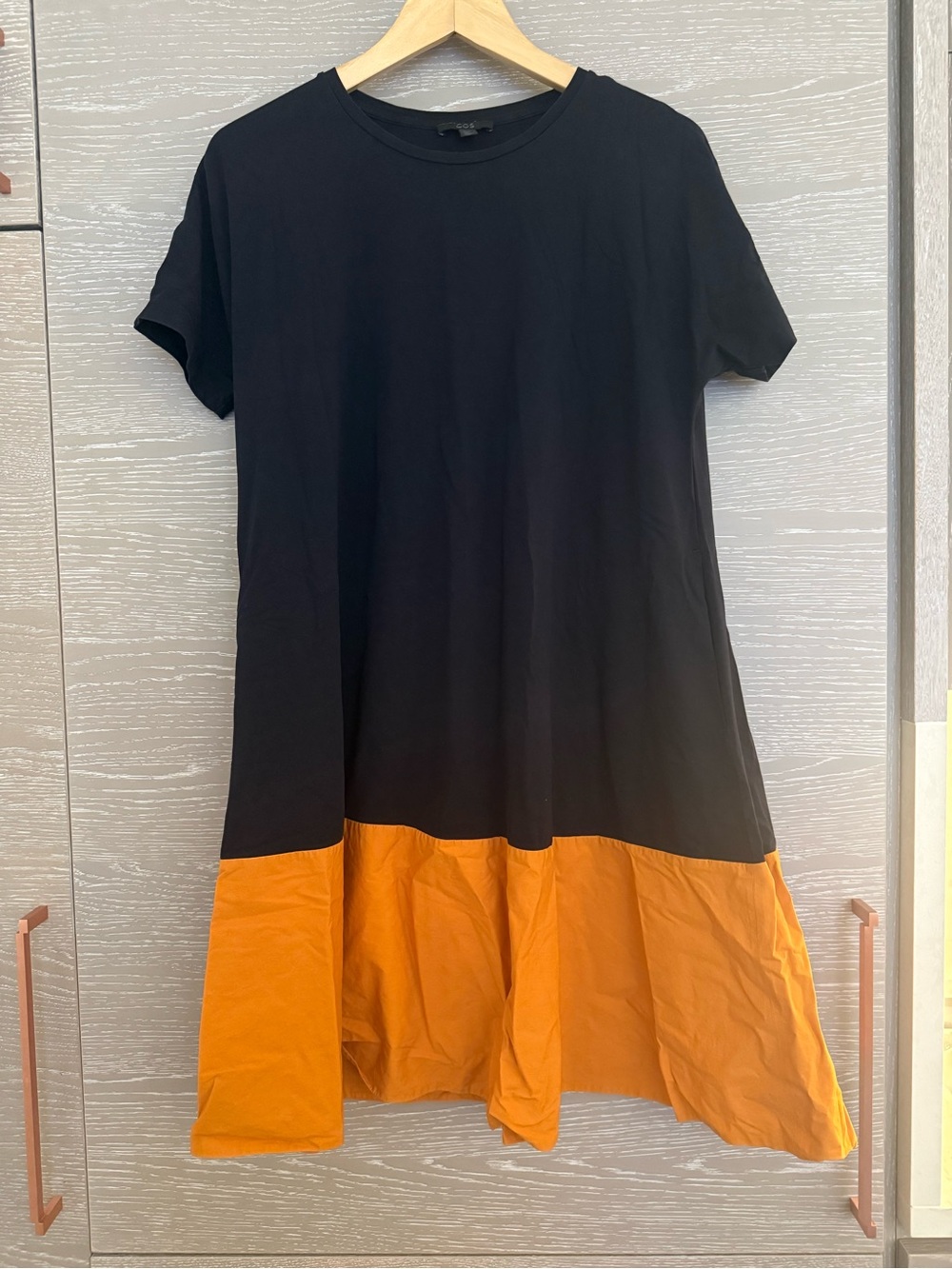 COS Black and Orange Panel Short Sleeve Dress